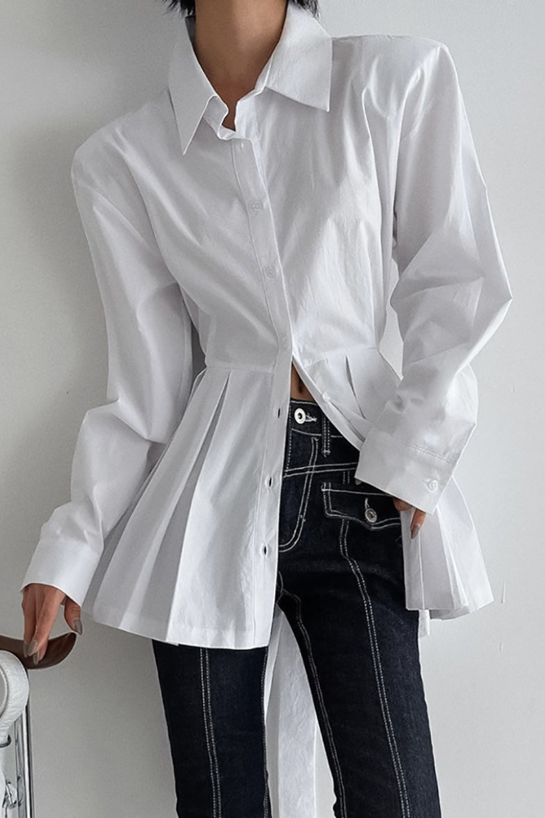 Elegant Cotton Lace Up Blouse