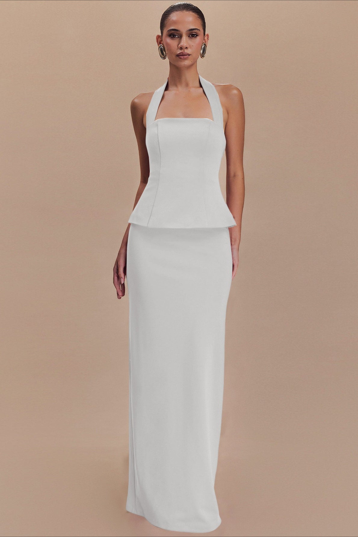 Halter Neck Backless Peplum Maxi Gown - View 5