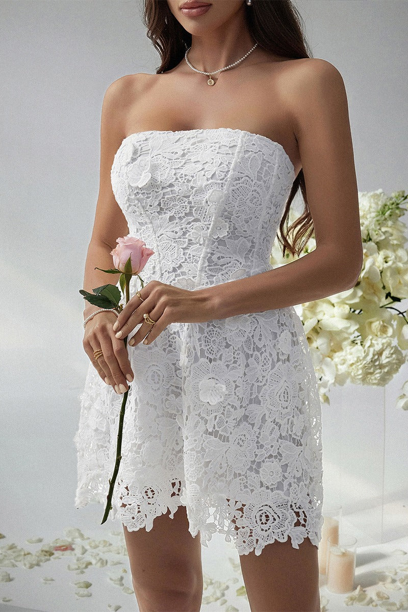 Bodycon Solid Embroidered Strapless Cocktail Dress - View 3