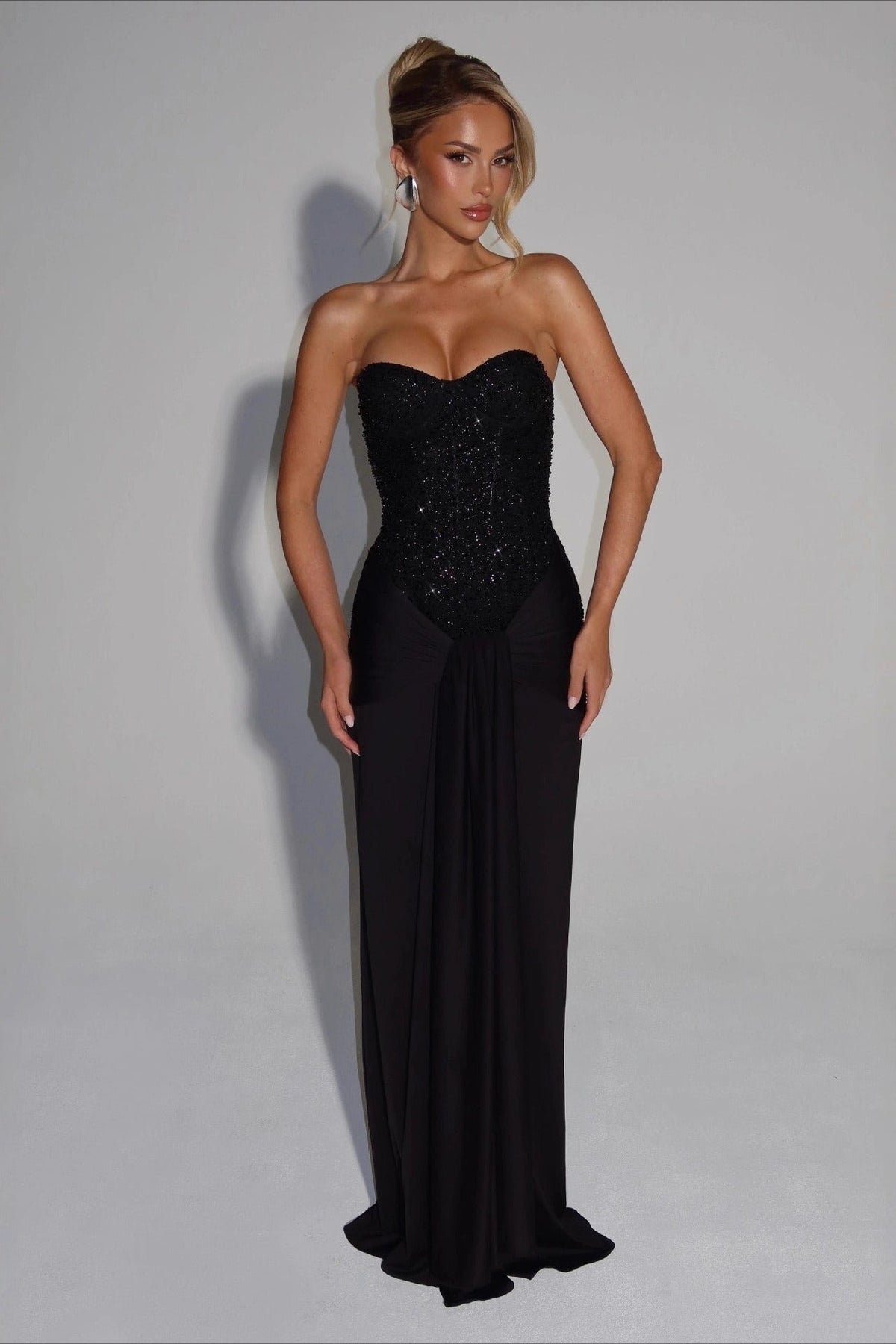 Sequin Strapless Corset Ruched Mermaid Gown - View 3