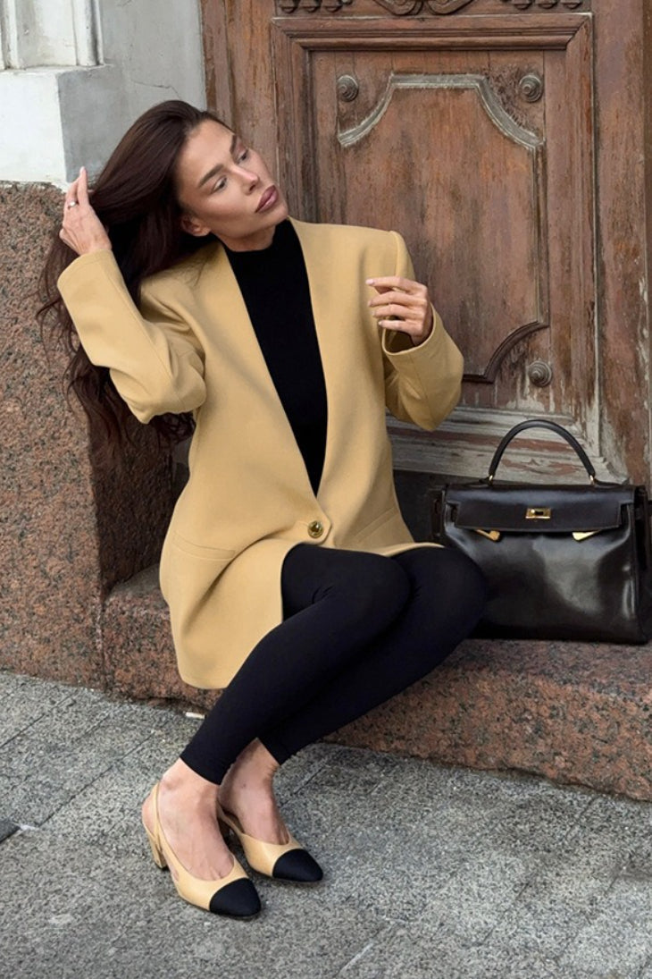 Solid V-Neck Minimalist Office Blazer