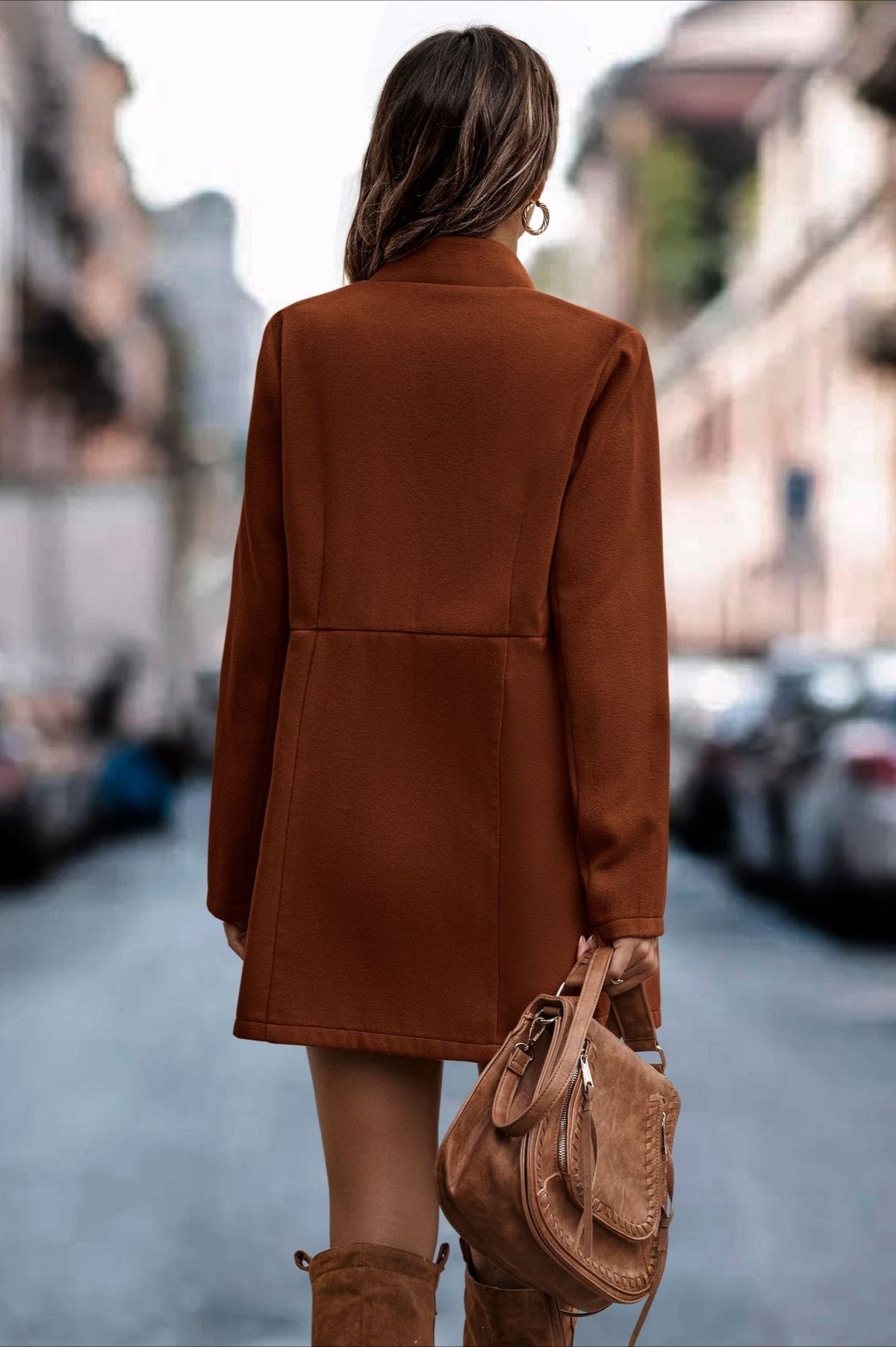 Brushed Wool Solid Long Sleeve Coat