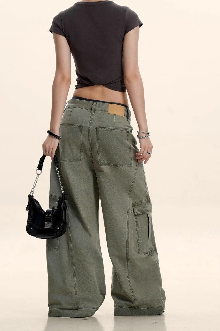 Vintage Deconstructed Curved Blade Slimming Cargo Pants