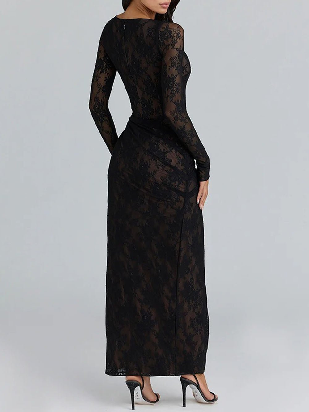 Elise Lace Thigh Split Maxi Dress in Black - View 2