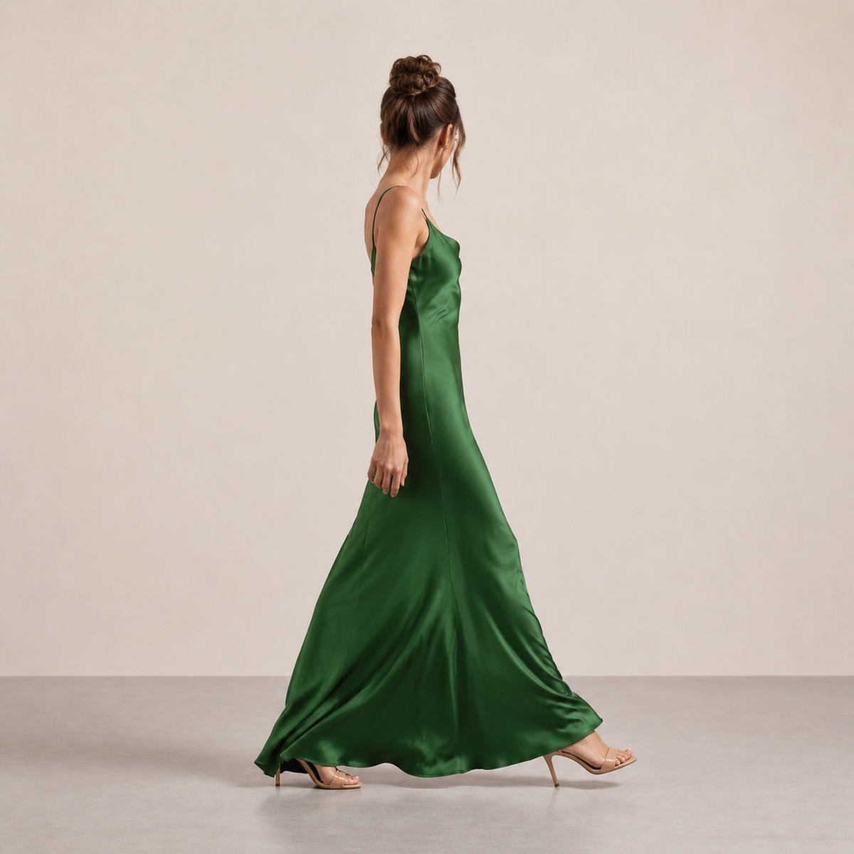 Satin V-Neck Spaghetti Strap Bias Cut Slip Maxi Dress 16