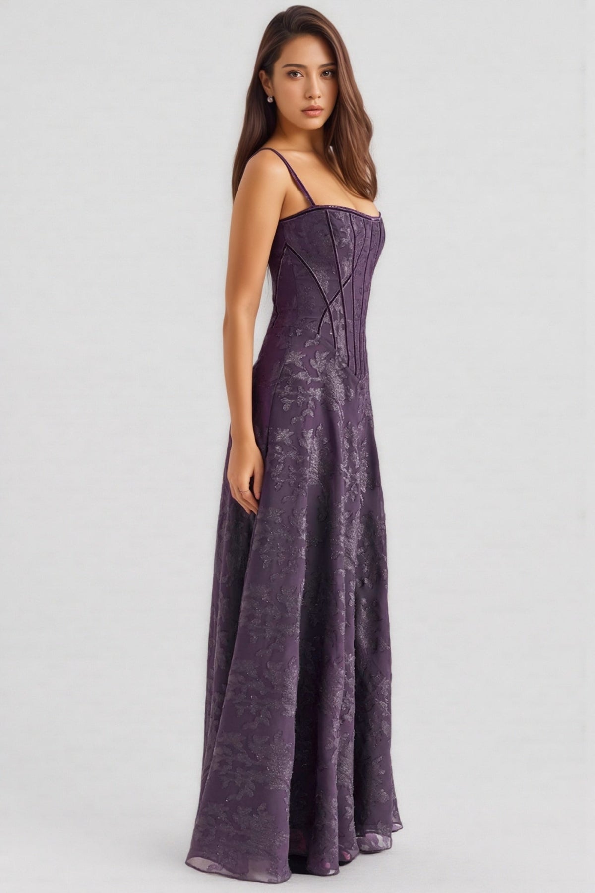 Floral Jacquard Sweetheart Corset A-Line Maxi Dress - View 4
