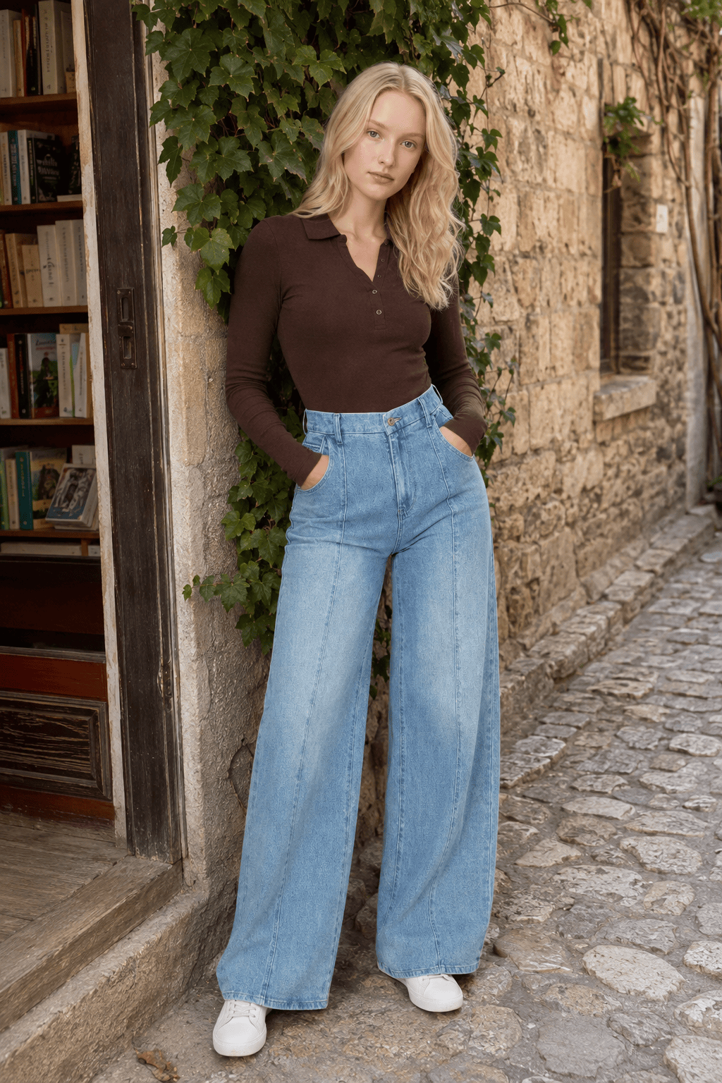 High-Waist Straight-Leg Denim Jeans