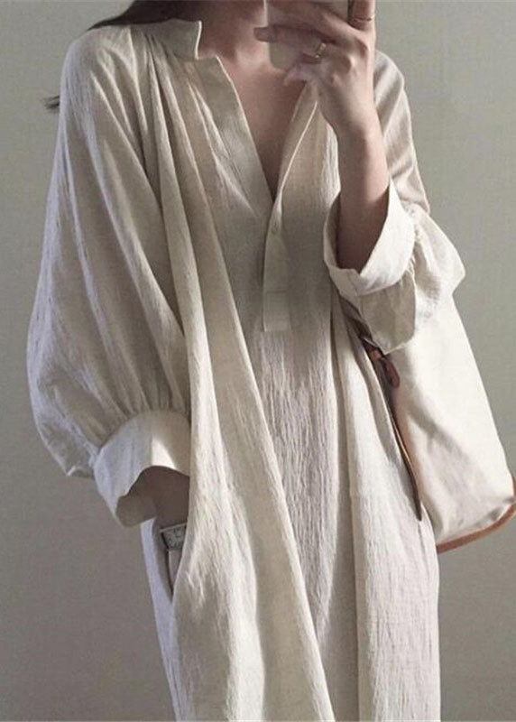 Mandarin Collar Split V-Neck Long Sleeve Side Slit Maxi Dress - View 4