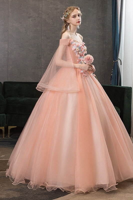 Tulle Off Shoulder Floral Ball Gown
