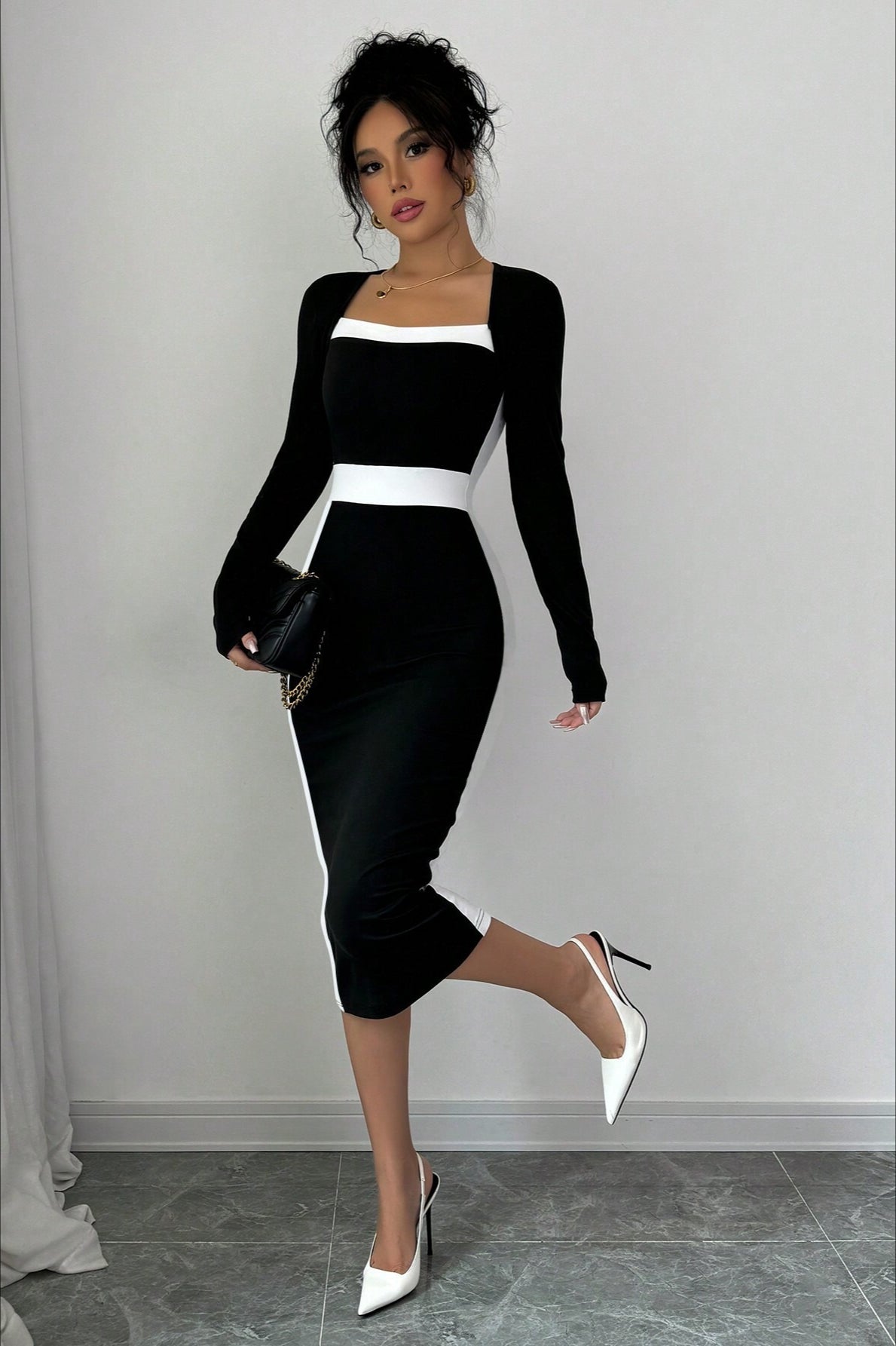 Color Block Panel Bodycon Cocktail Mini Dress - View 4