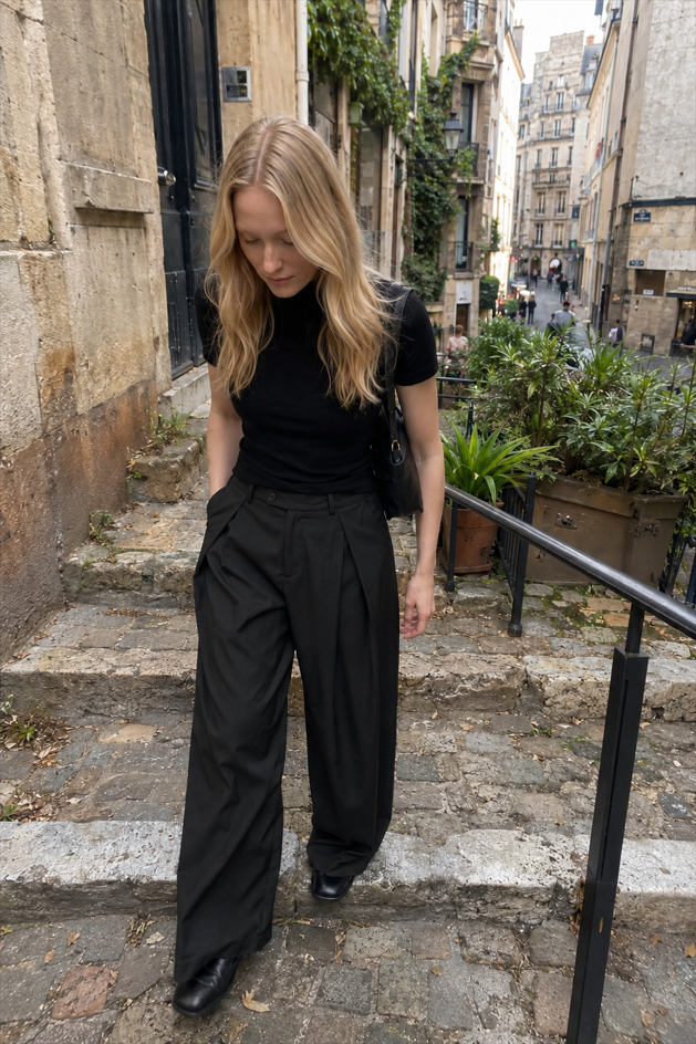 3D Pleat A-Line Wide Leg Pants