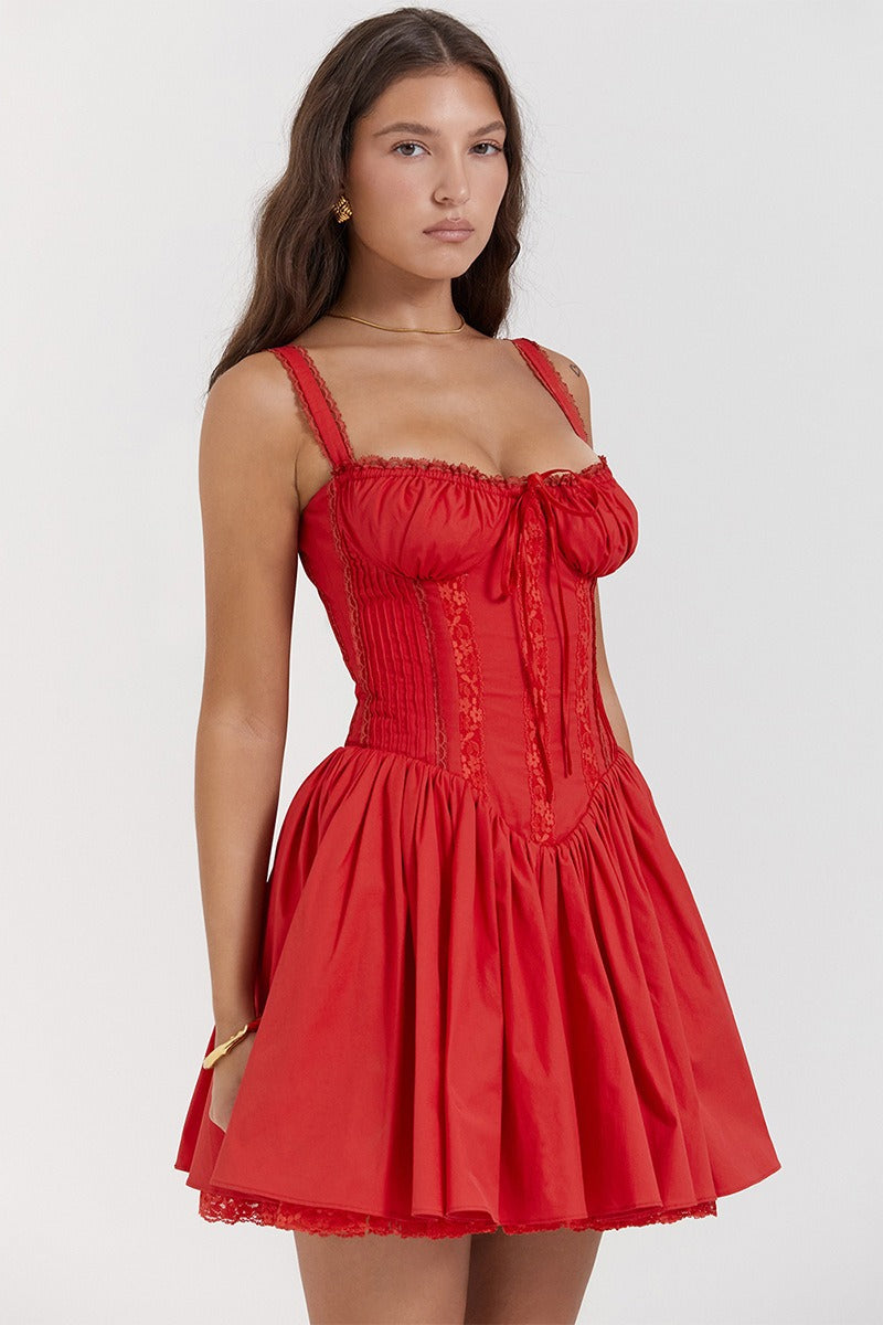 Spaghetti Strap Lace Trim Ballet A Line Sleeveless Mini Dress - View 6