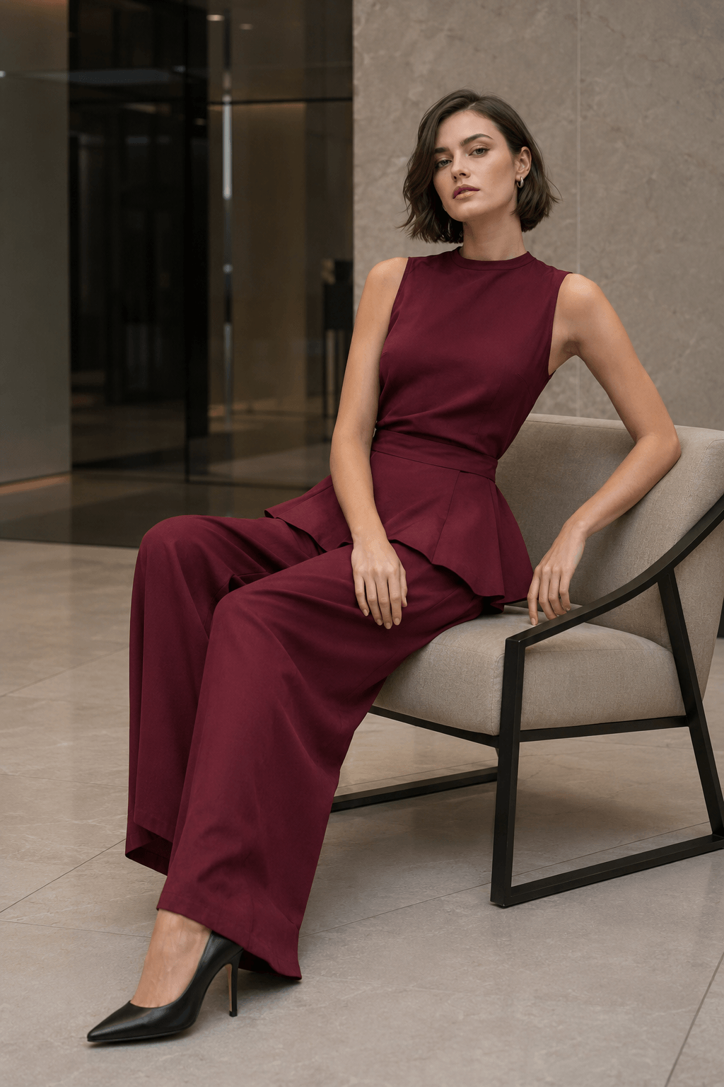 Sleeveless Minimalist Two Piece Work Set