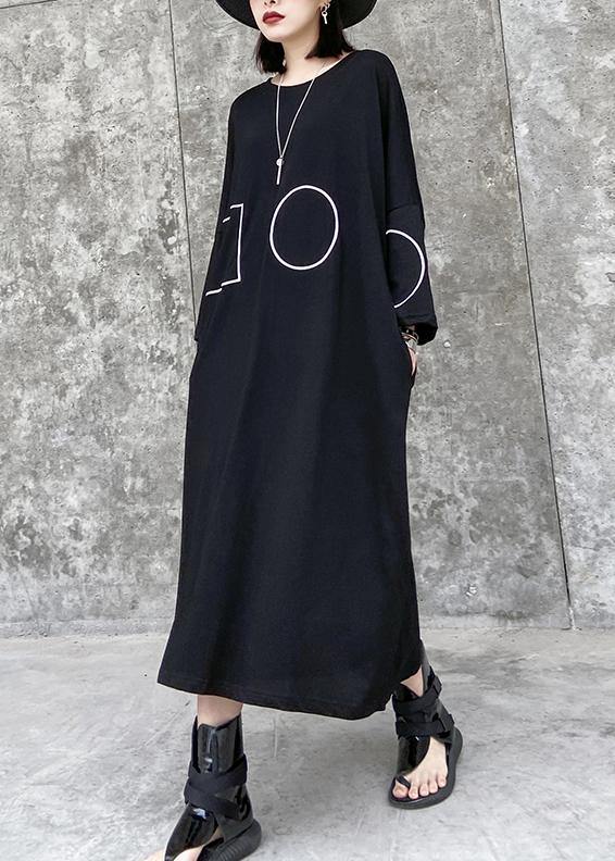 Geometric Circle Print Long Sleeve Crew Neck Maxi Shift Dress