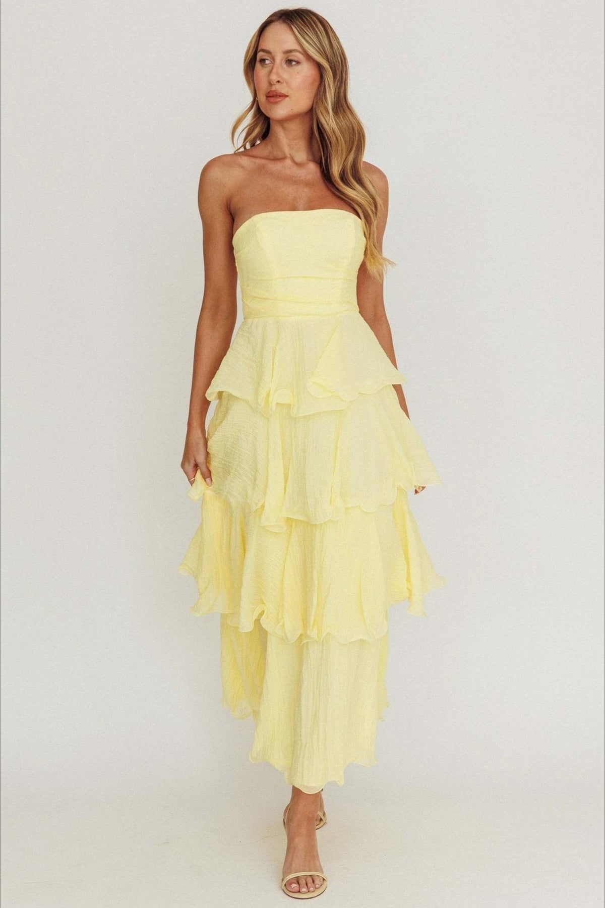 Strapless Tiered Ruffle Fit and Flare Midi Dress - View 10