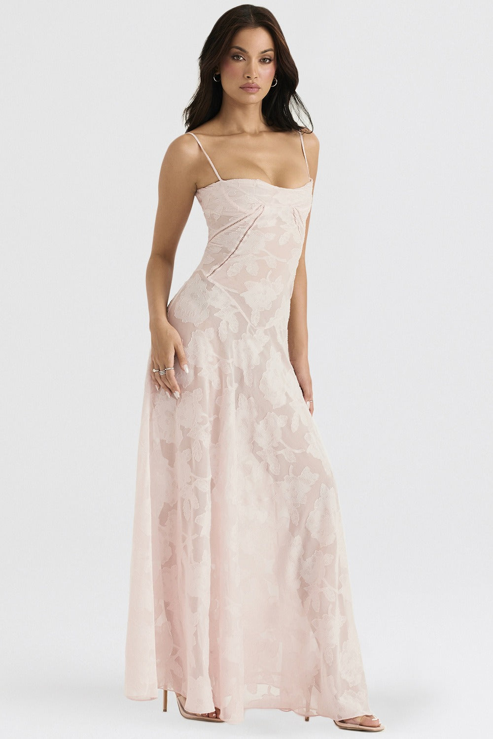Lace Spaghetti Strap Corset Flowy Maxi Dress - View 5