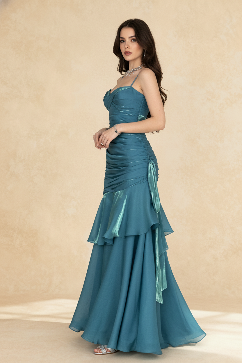 Satin Ruffle Trim Party Dress - View 3
