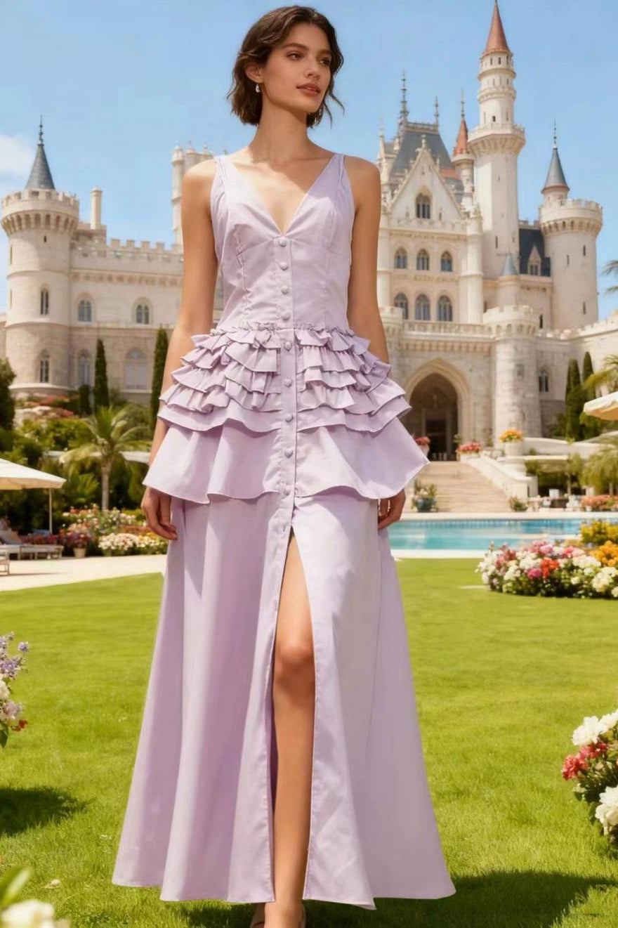 Deep V-Neck Sleeveless Corset Tiered Fit and Flare Midi Dress - View 14