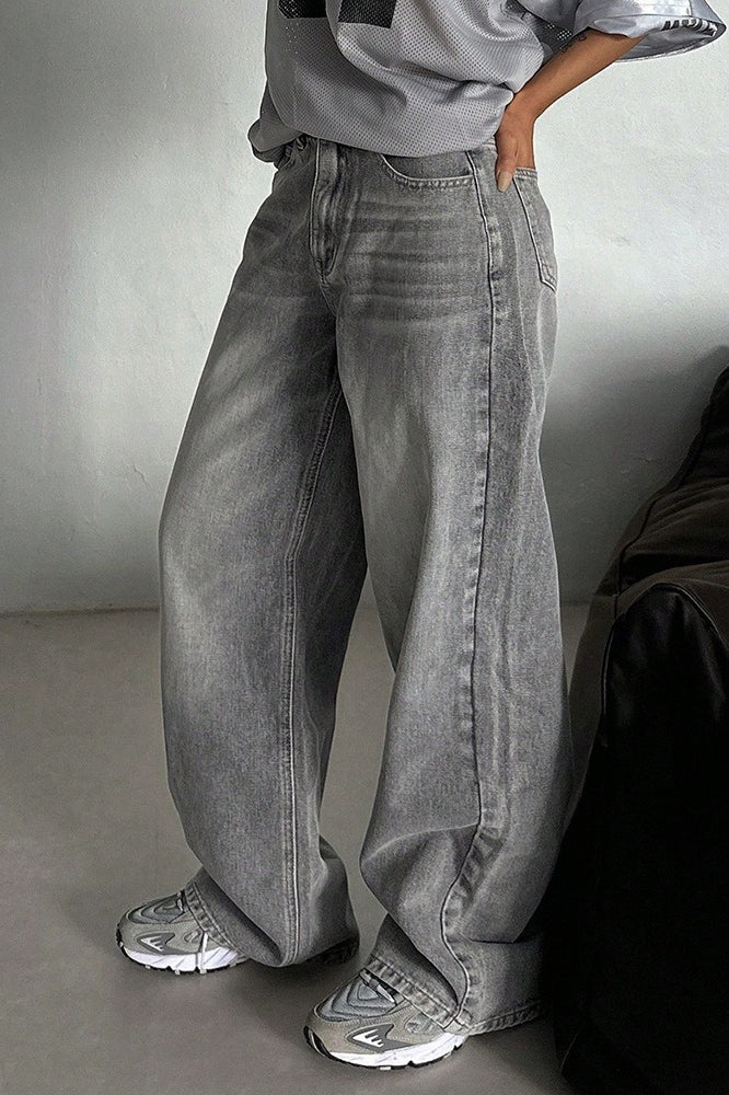 High-Waist Vintage Washed Straight-Leg Denim Jeans