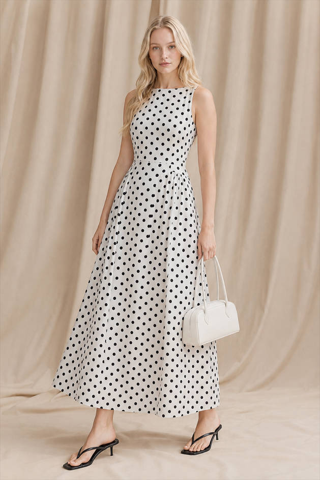 Polka Dot Sleeveless Maxi Dress