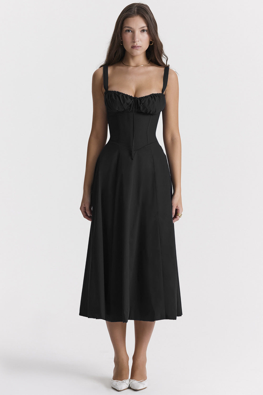 Sweetheart Neck Corset Tie Front Fit and Flare Midi Dress - View 8