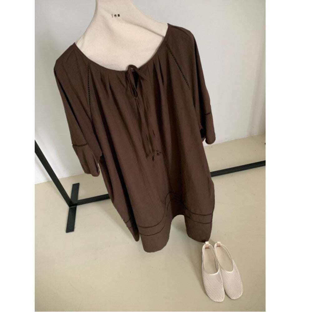 Short Sleeve Drawstring Loose Midi Dress 10