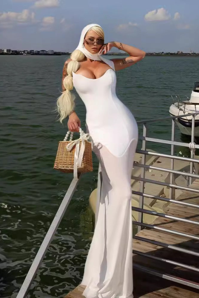One Shoulder Sweetheart Sheer Mesh Bodycon Maxi Gown - View 14