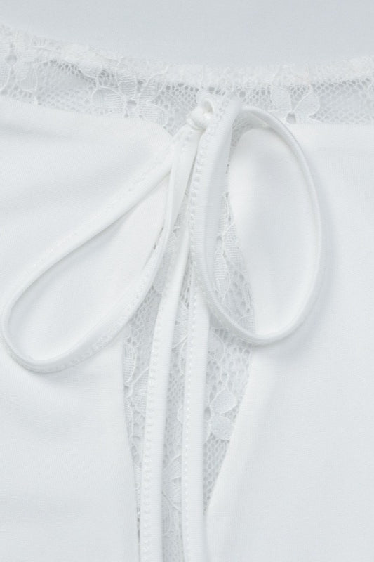 Square Neck Long Sleeve Lace Trim Bow Front Top 6