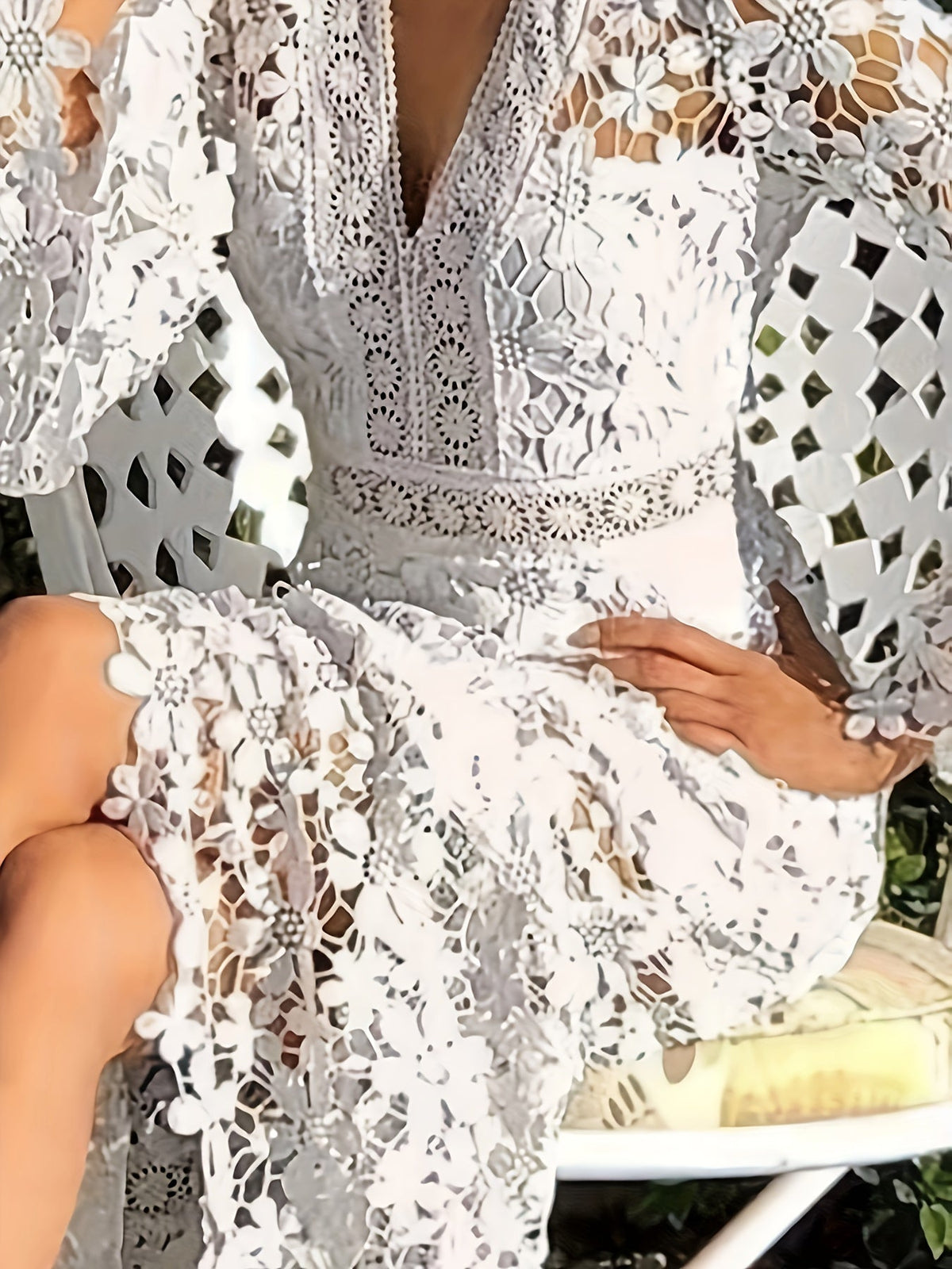 Lace V-Neck Long Sleeve Midi Dress Cocktail - View 2