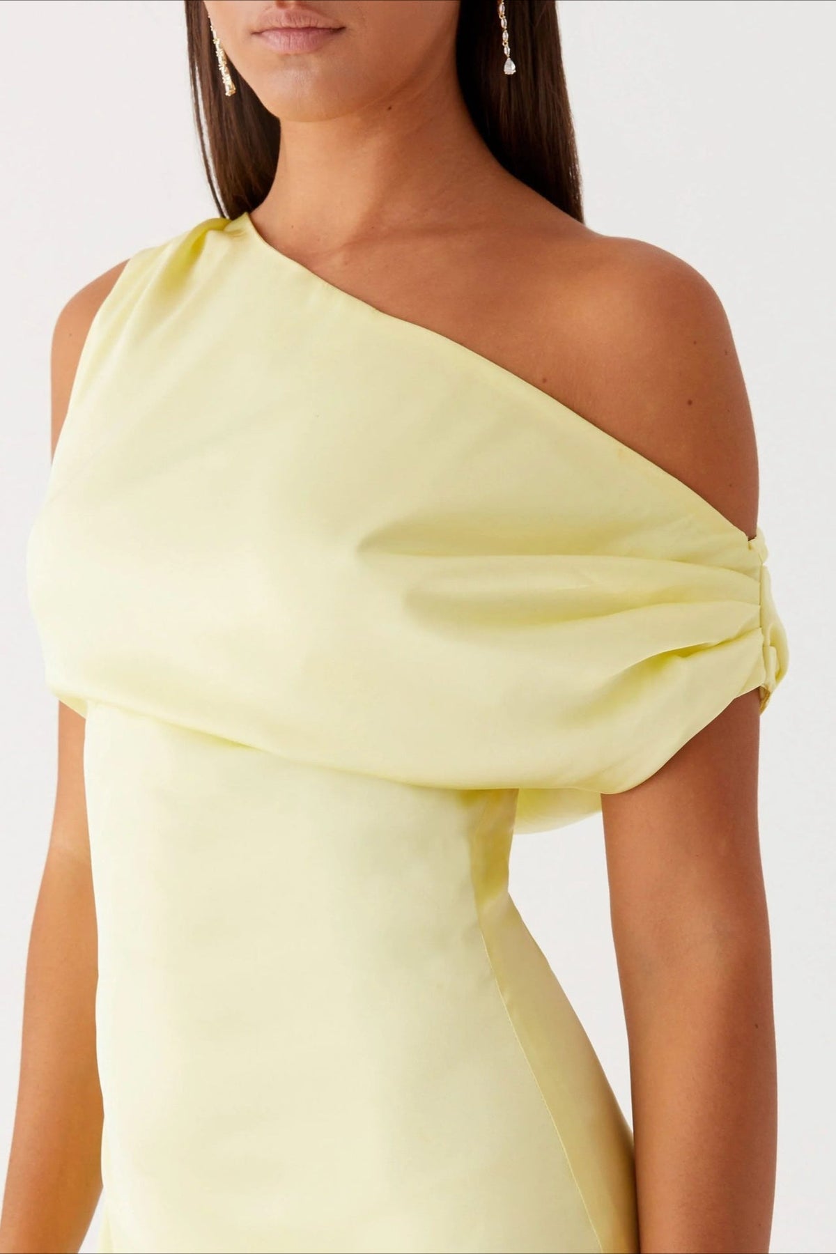 Satin Asymmetric One Shoulder Ruched Maxi Gown - View 7