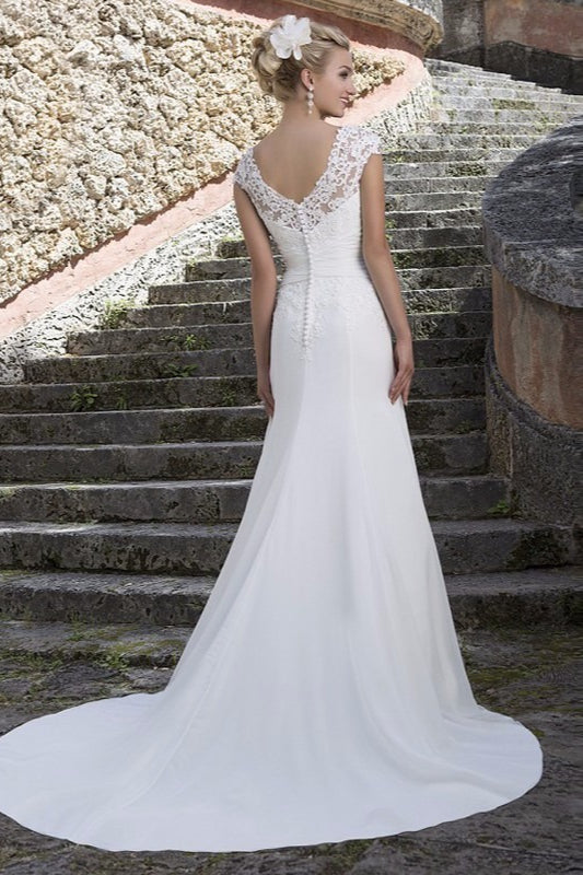 Cap Sleeve Sweetheart Lace Ruched Mermaid Prom Gown - View 2