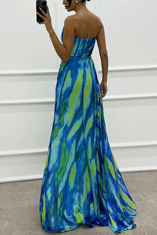 Renee Off Shoulder Watercolor Feather Maxi Dress - View 8
