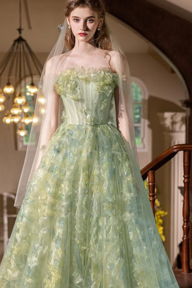 Tulle Strapless Floral A-Line Ball Gown