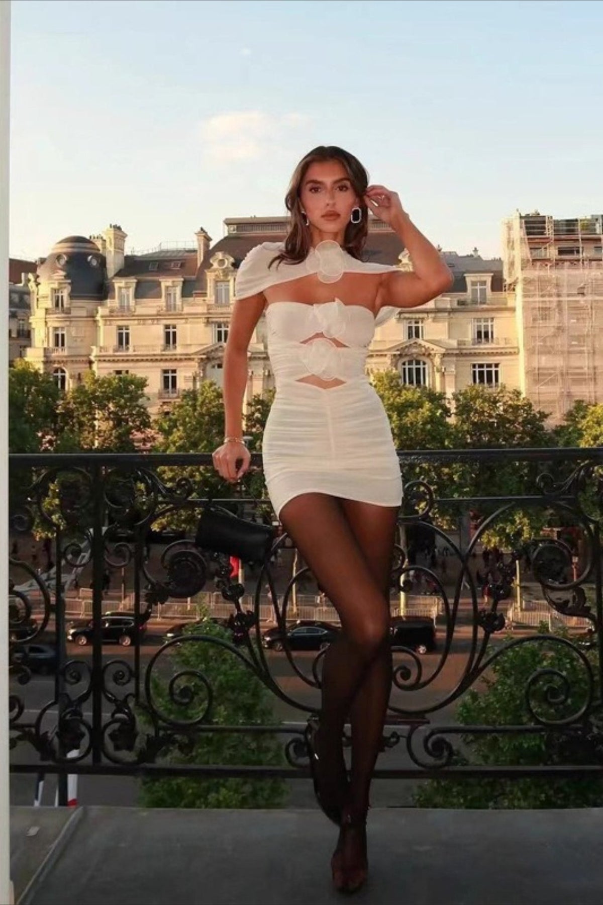 Rosette Cut Out Ruched Bodycon Mini Graduation Party Dress