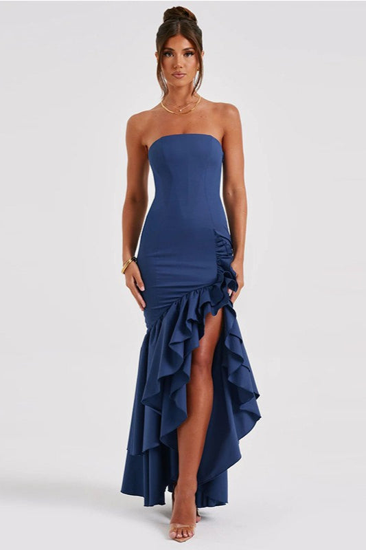 Elegant Strapless Slit Backless Bodycon Cocktail Dress - View 9