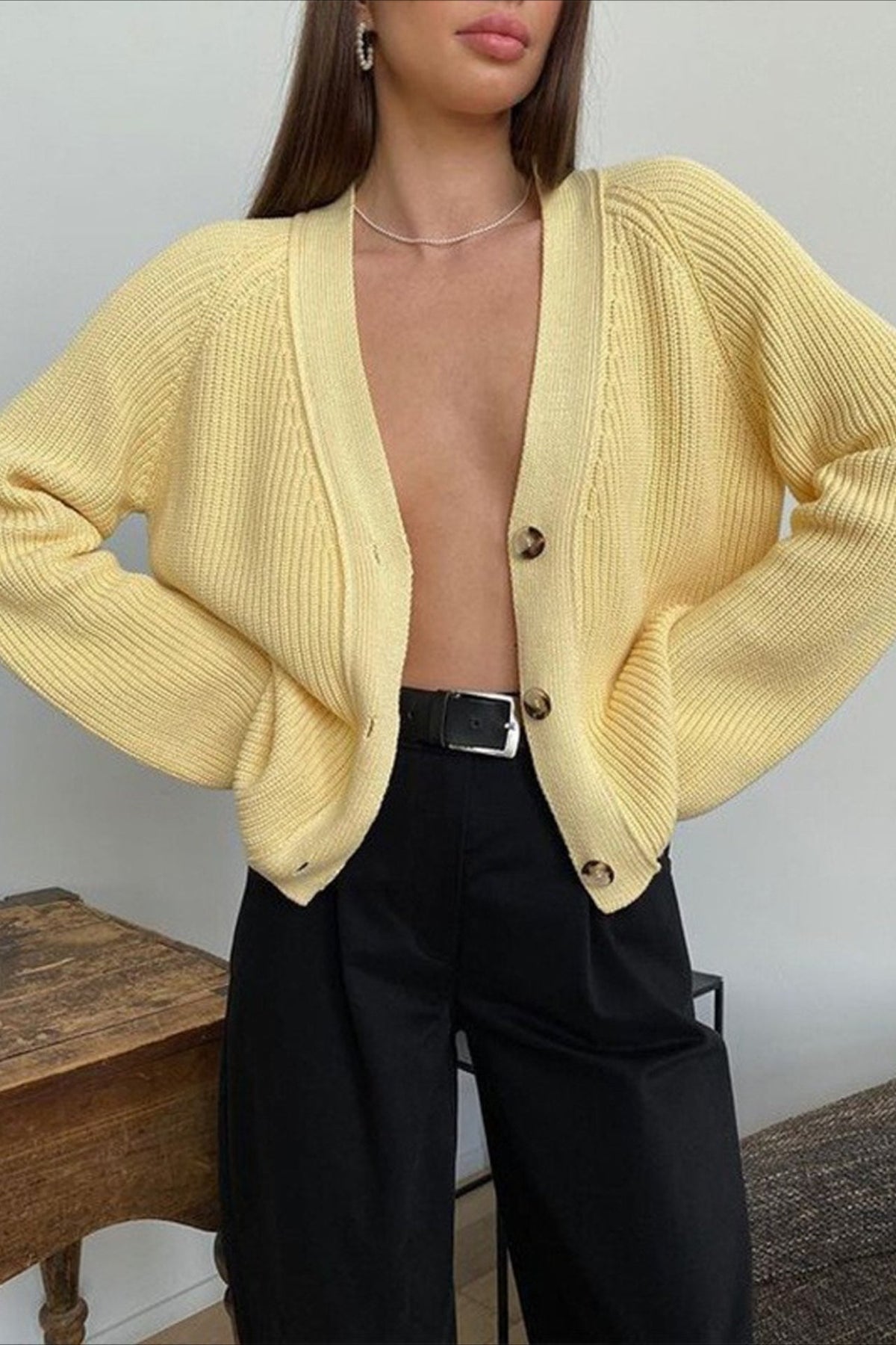 V Neck Cropped Batwing Cardigan