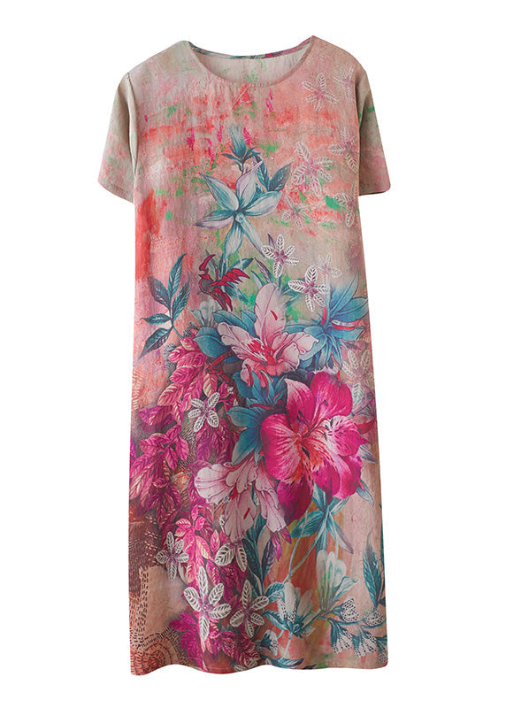 Floral Print Crew Neck Short Sleeve Pocket Oversized Midi Dress - View 5
