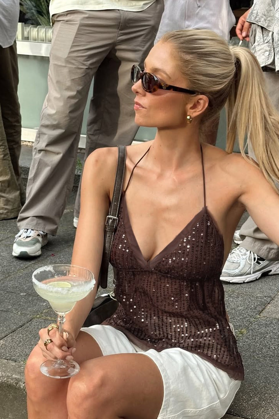 Sequin V Neck Bodycon Cami Top