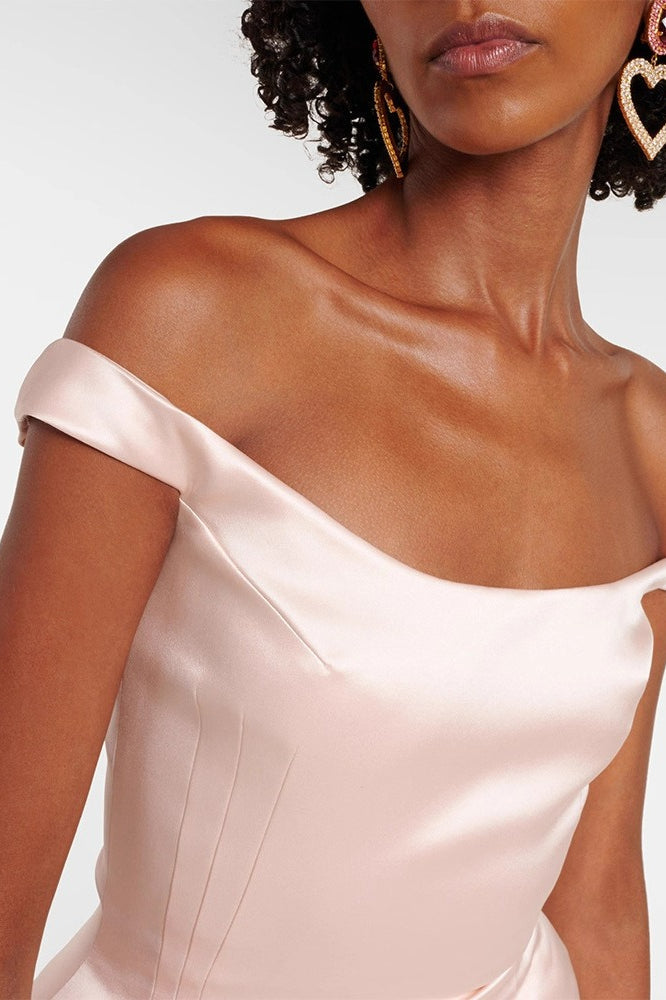 Satin Off-Shoulder Elegant Cocktail Mini Silk Dress - View 3