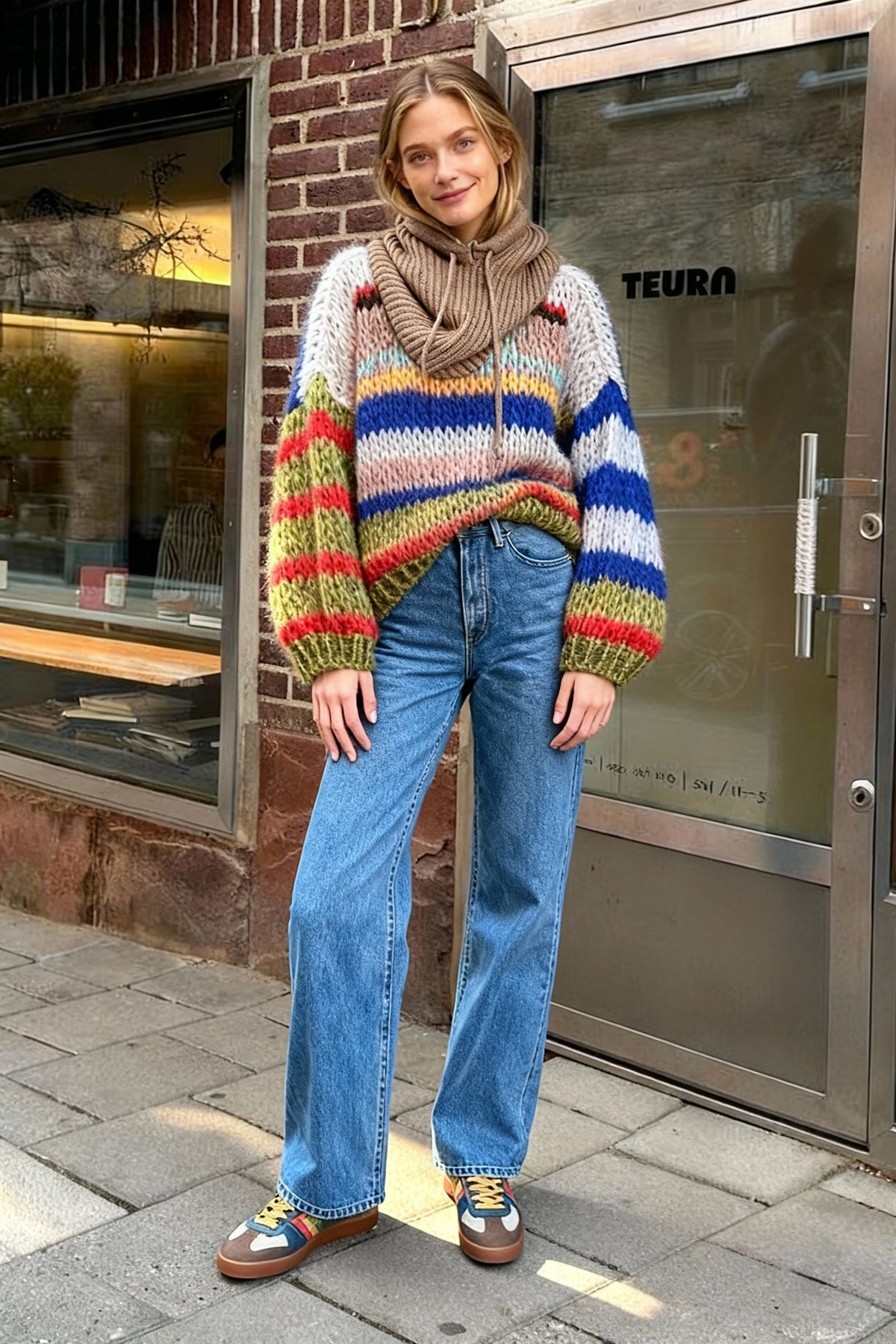 Contrasting Crewneck Hollow Out Knitted Pullover Long