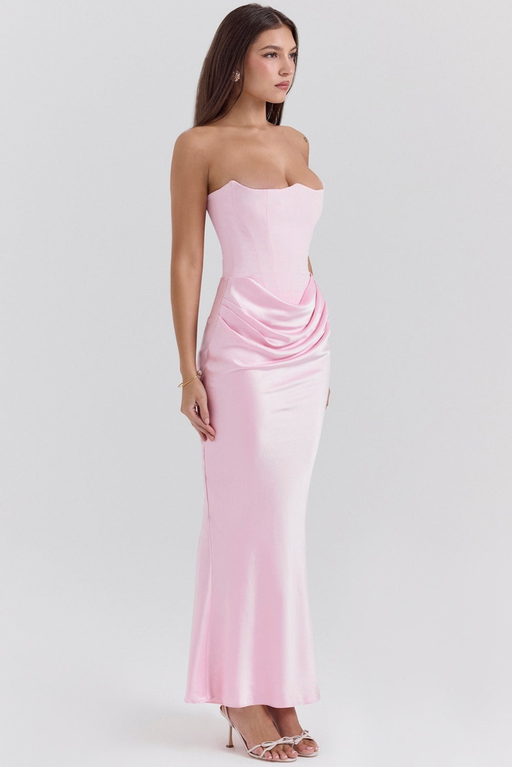 Satin Ruched Strapless Bodycon Dress - View 6