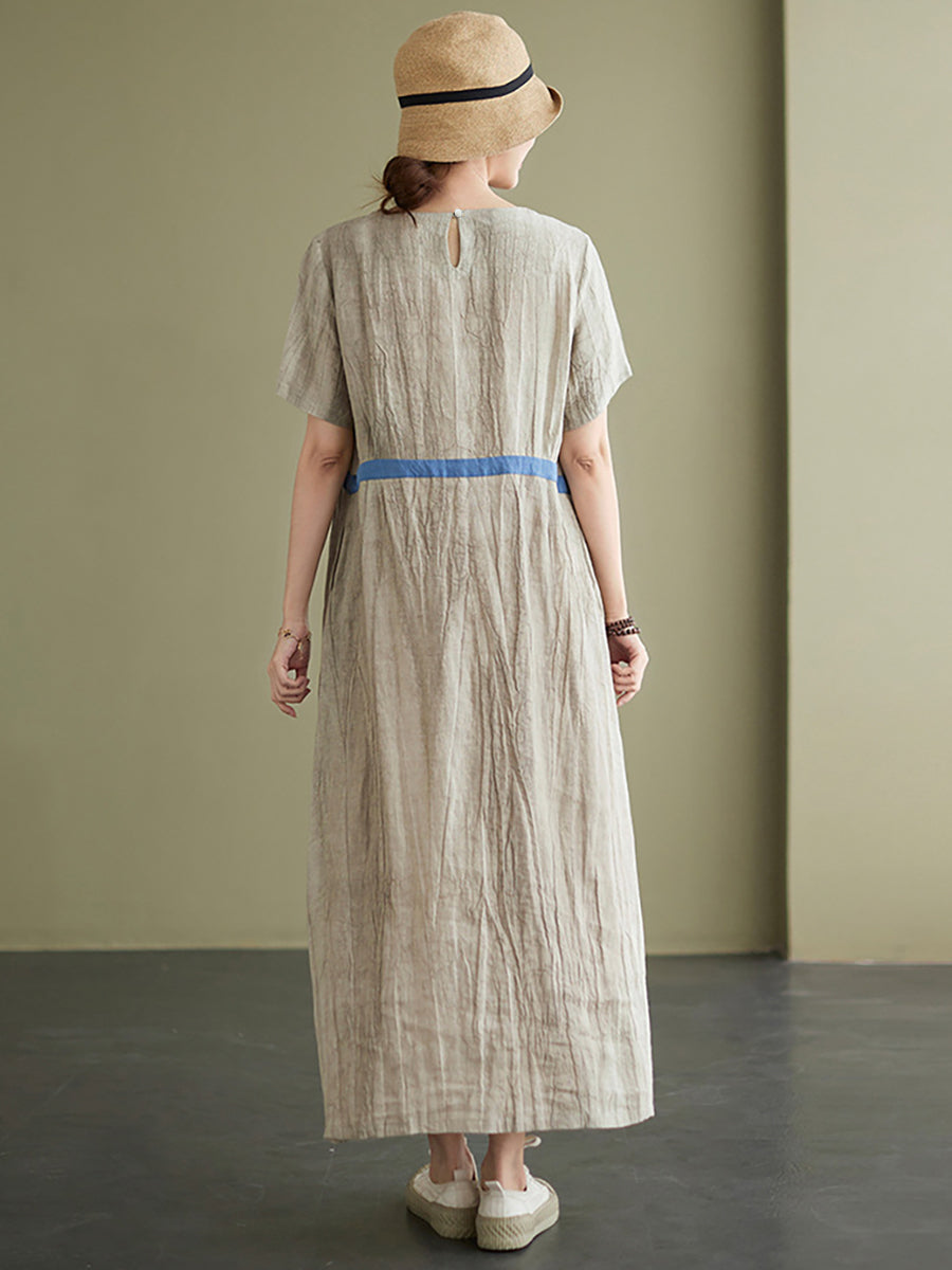 Textured Round Neck Short Sleeve Loose A-Line Maxi Dress - View 6