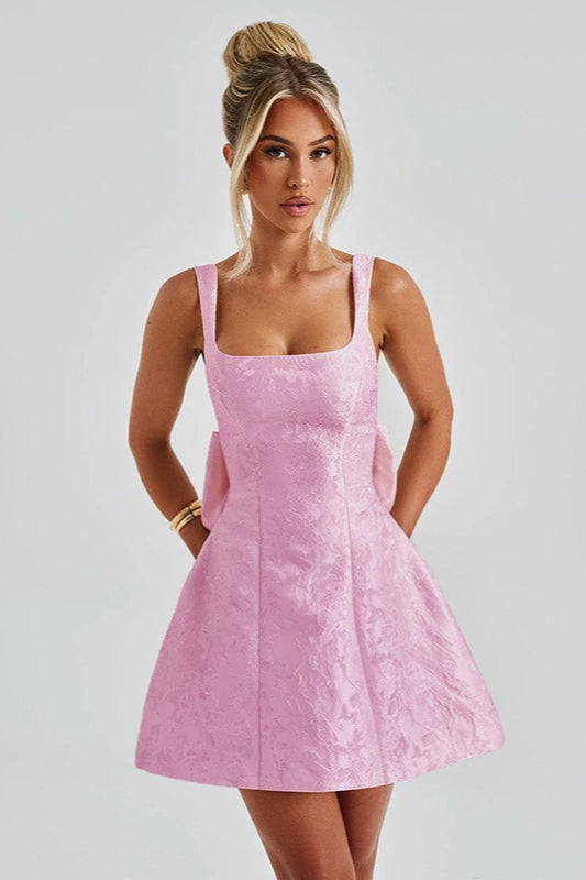 Square Neck Bow Fit and Flare Mini Dress - View 9
