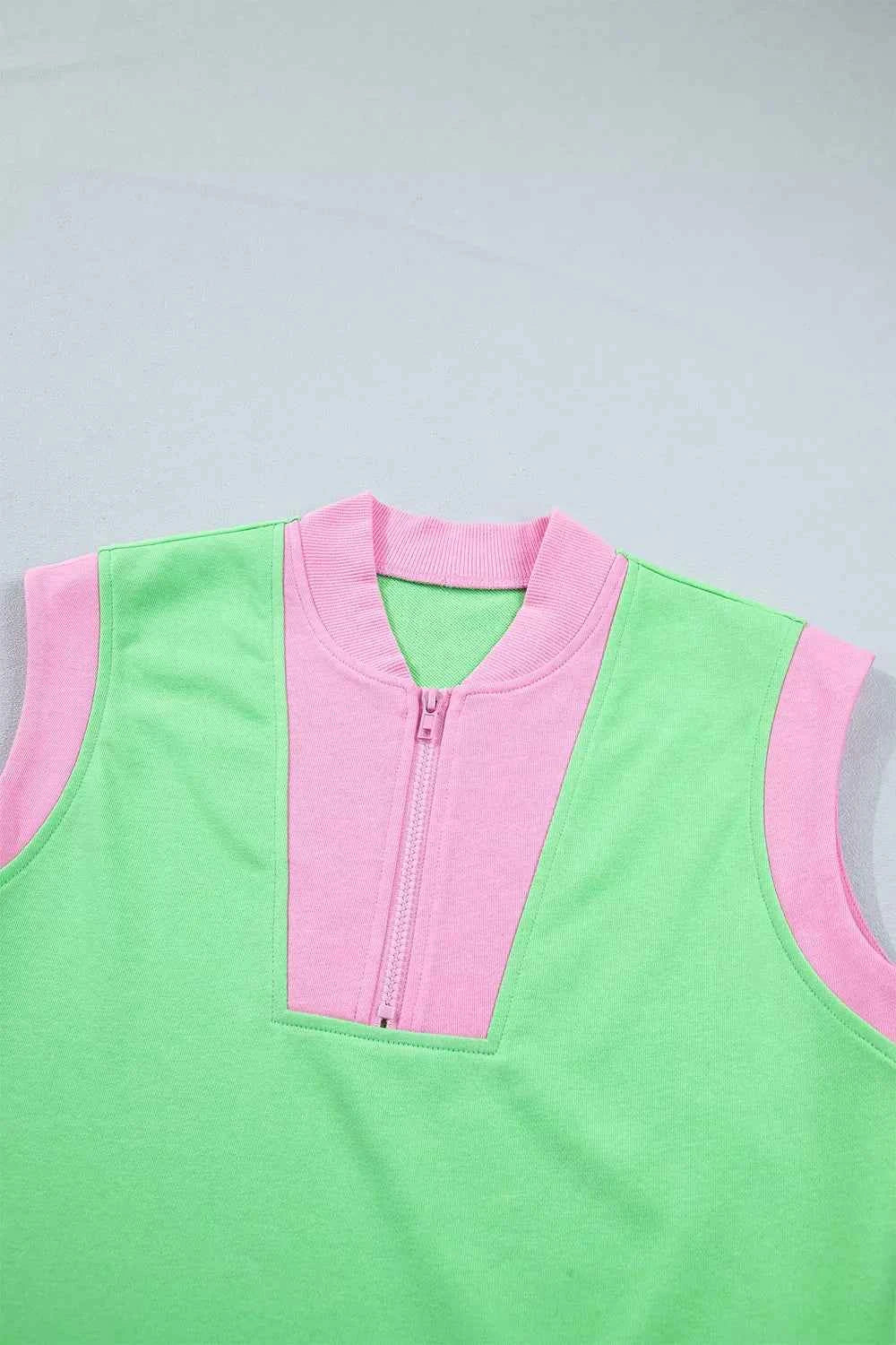 Color Block Accent Half Zip Top Shorts Set