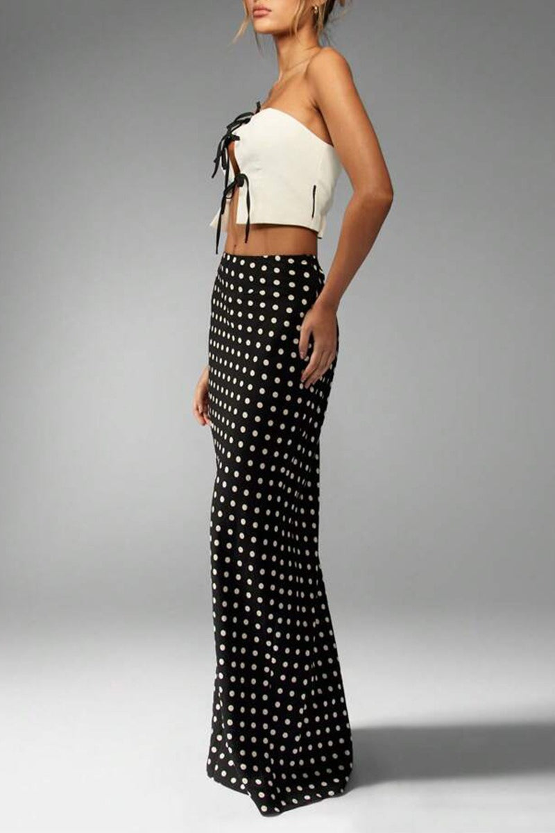 Polka Dot Office Bodycon Midi Skirt