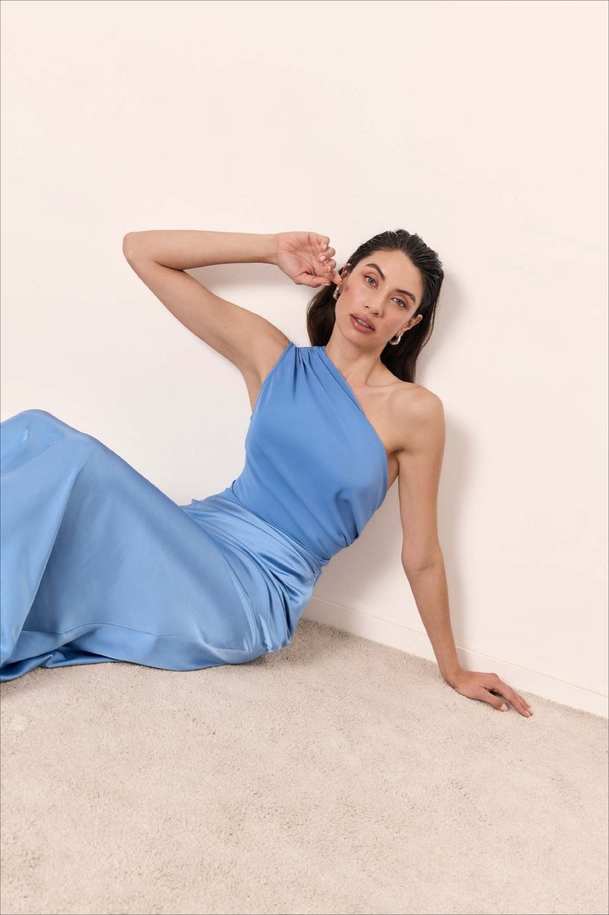 Satin One Shoulder Ruched Bodycon Maxi Dress - View 16