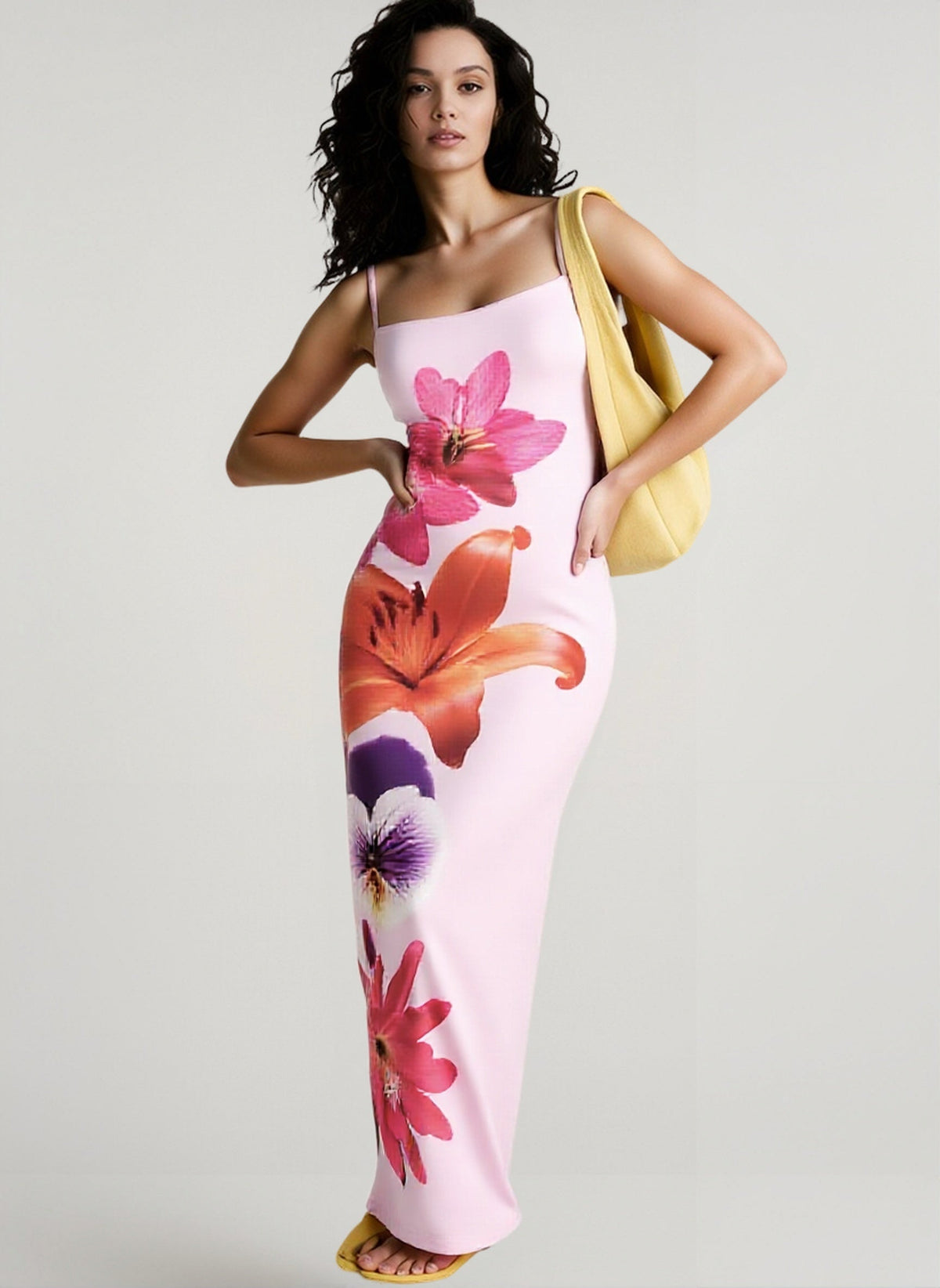 Floral Square Neck Spaghetti Strap Slip Maxi Dress 6