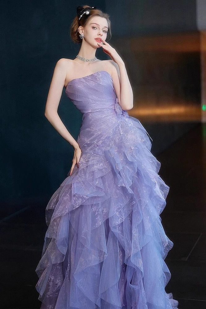 Strapless Tulle Ruched Tiered Ruffle Ball Gown - View 2