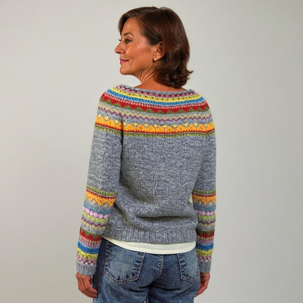 Boat Neck Fair Isle Yoke Knit Sweater 3