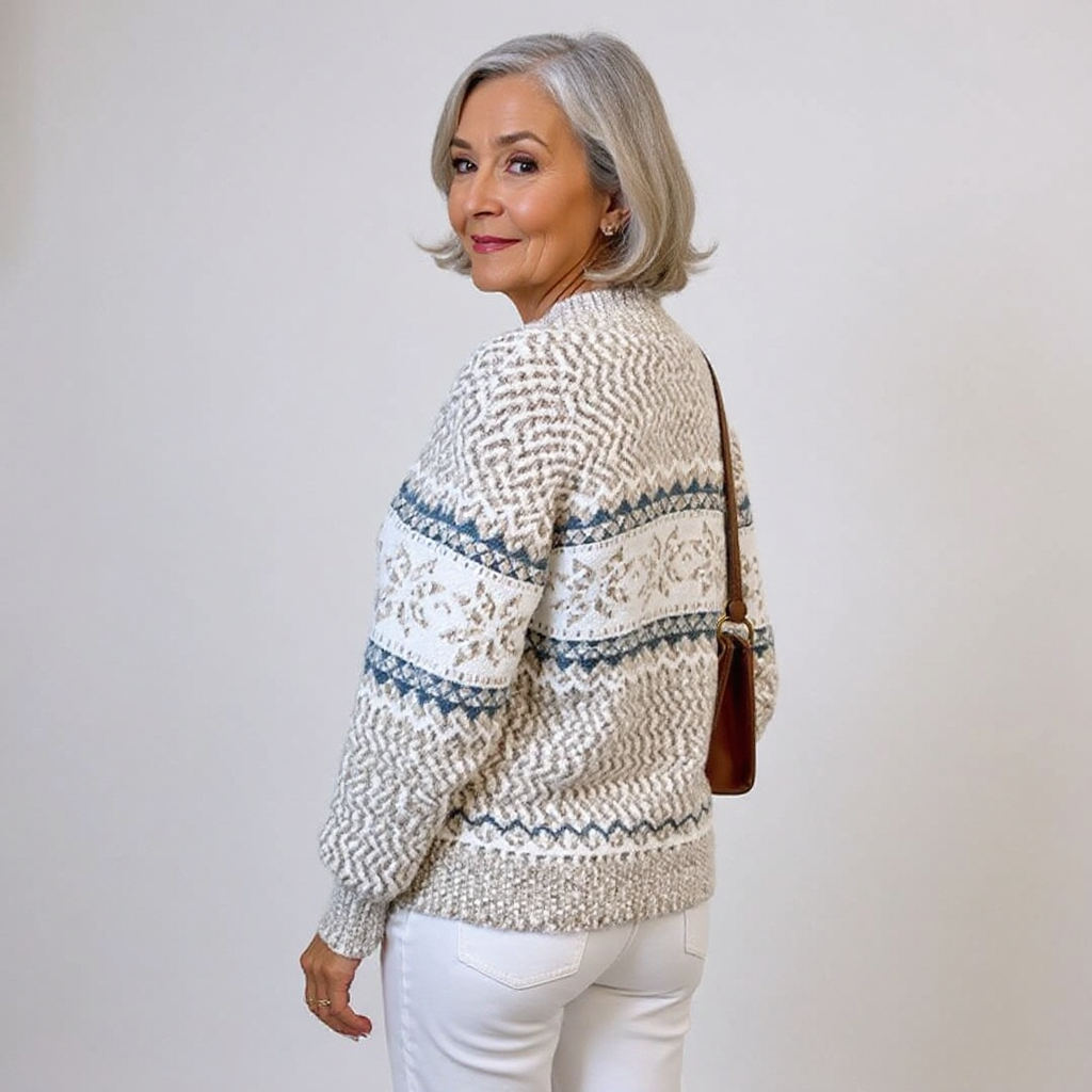 Fair Isle Snowflake Mock Neck Knit Sweater 12